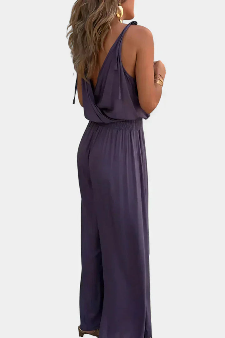 Backless Jumpsuit | Elegant Gold Accents | Perfect for Special Occasions | Comfortable Fit