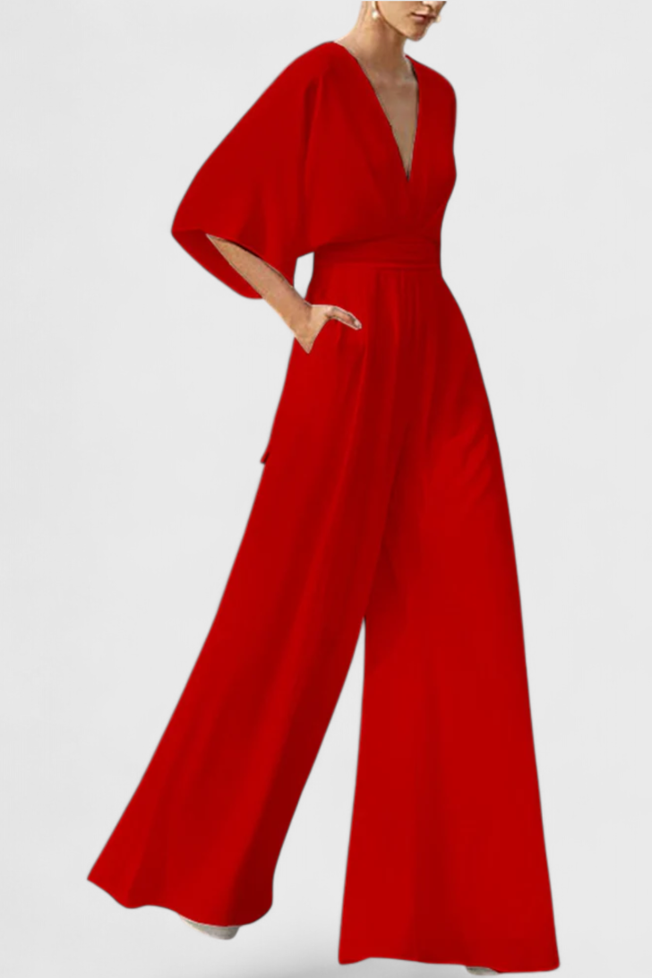 Chic Jumpsuit | Cape Sleeves | Elegant V-Neck Design | Perfect for Special Occasions