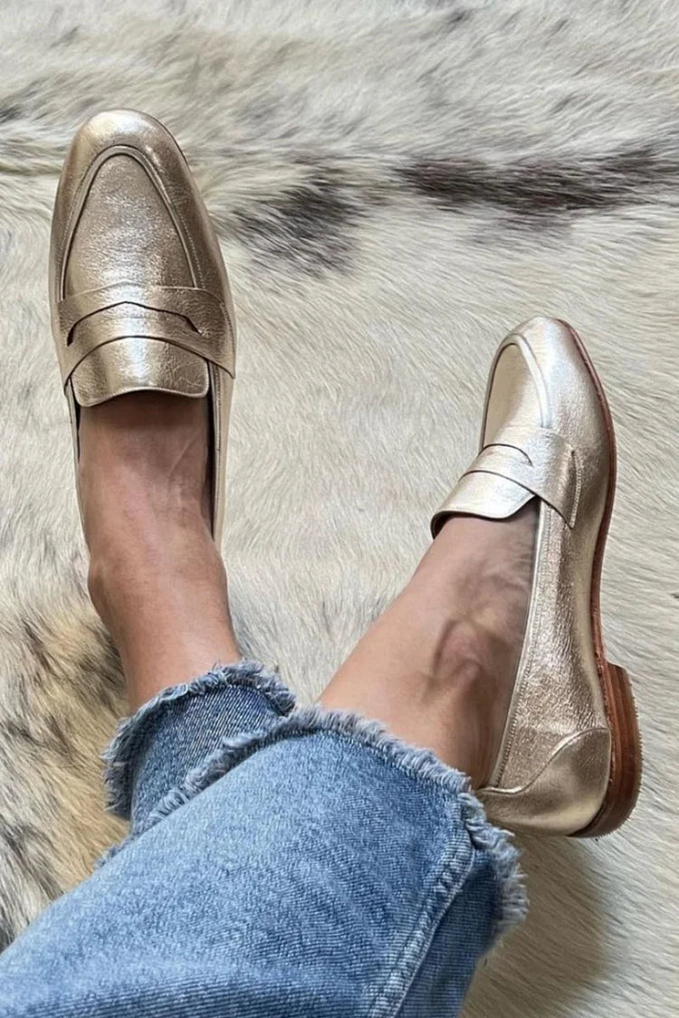 Light Gold Loafers | Shiny Finish | Comfortable All-Day Wear | Classic Slip-On Style