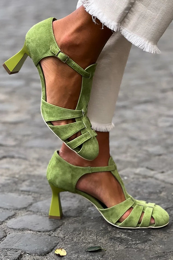 Vintage Strap Heels | Elegant Green Design | Perfect for Special Occasions | Comfortable and Chic
