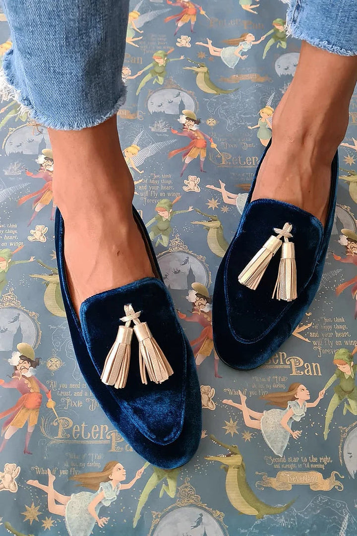 Loafers | Champagne Tassels | Elegant Evening Footwear | Midnight Color Design