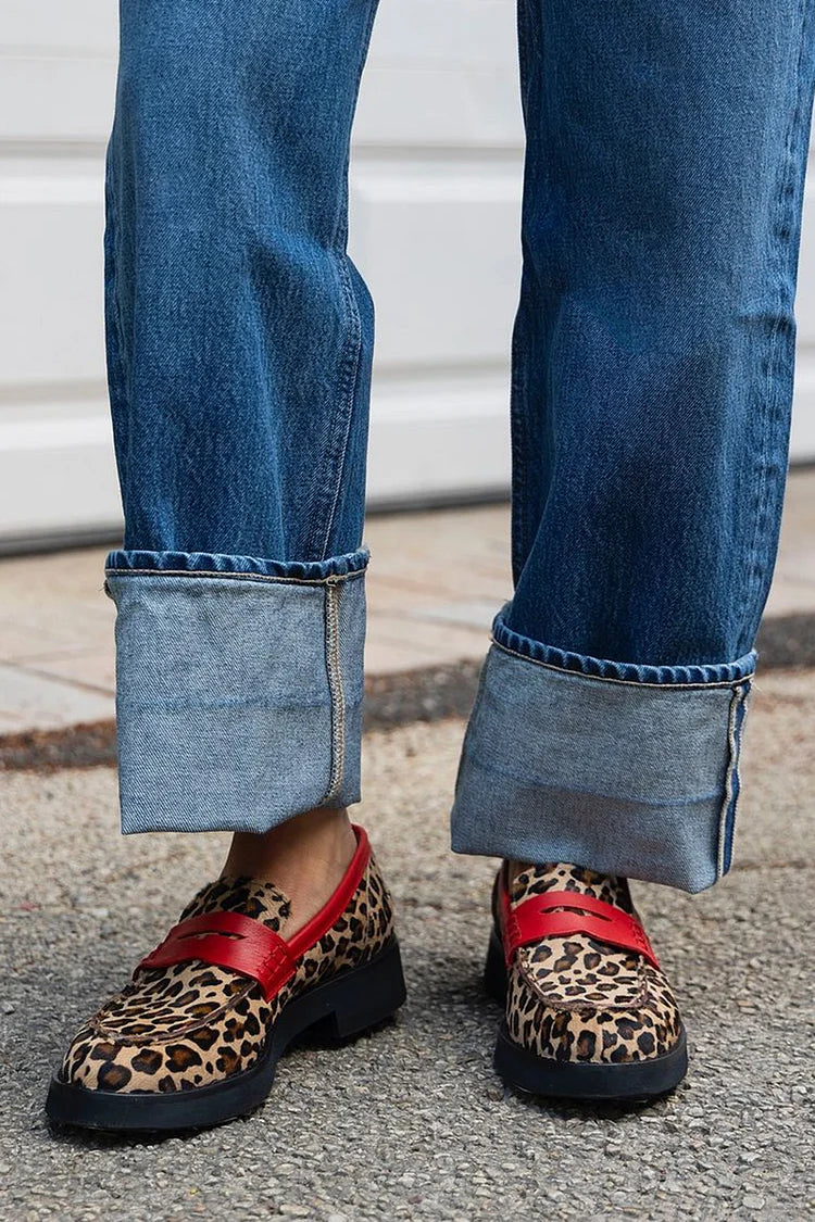 Leopard Print Loafers | Bold Red Accents | Comfortable Slip-On Style | Perfect for Everyday Wear