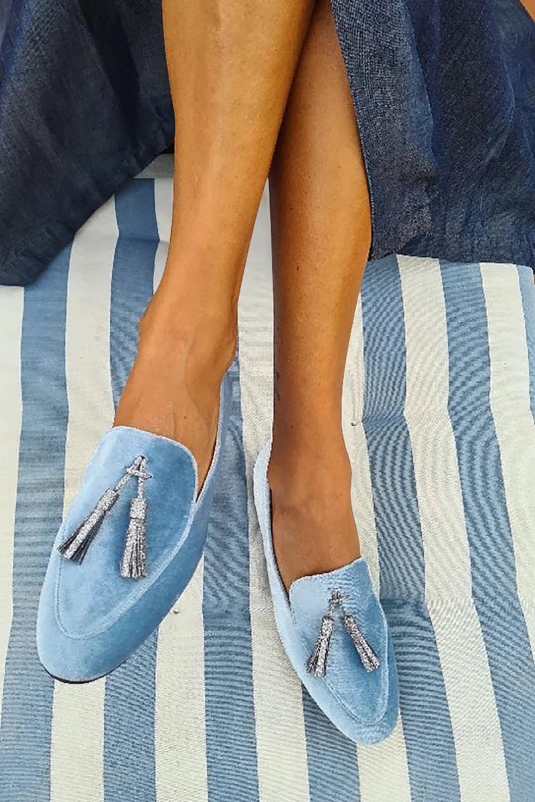 Slipper | Elegant Silver Tassel Detail | Comfortable Everyday Wear | Soft Fabric Design