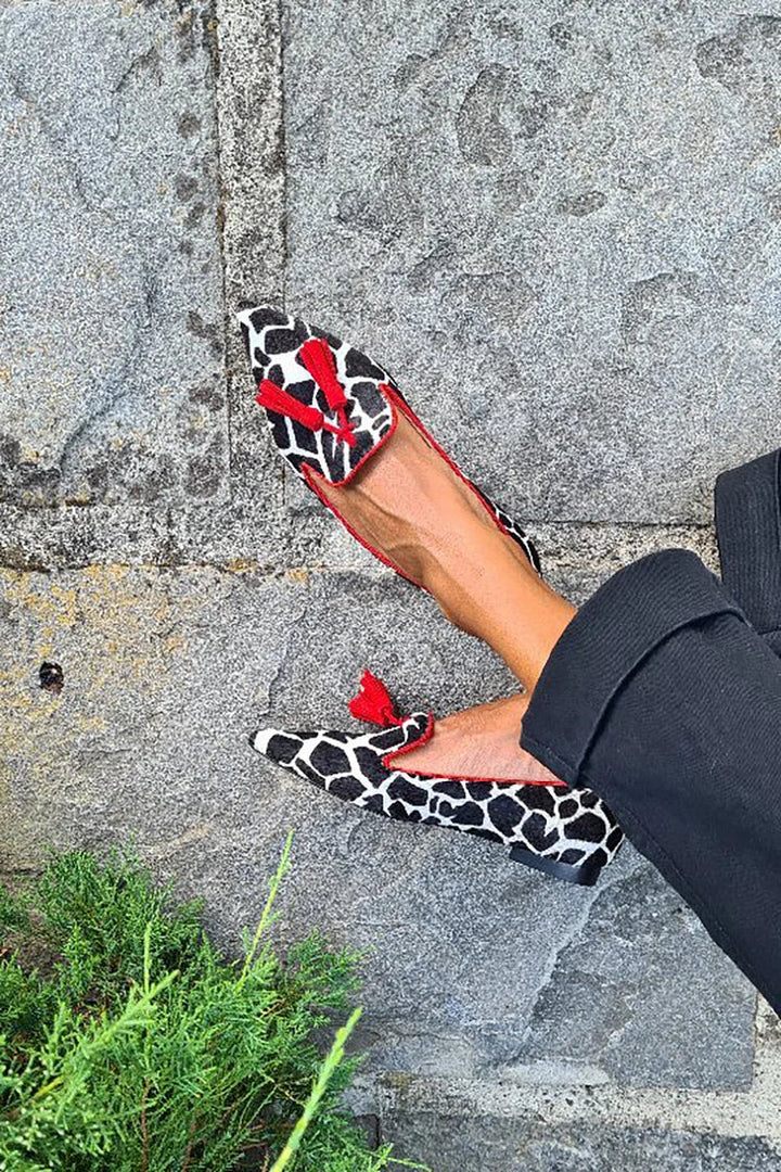 Animal Print Loafer | Eye-Catching Red Fringes | Comfortable Everyday Style | Fashionable Footwear