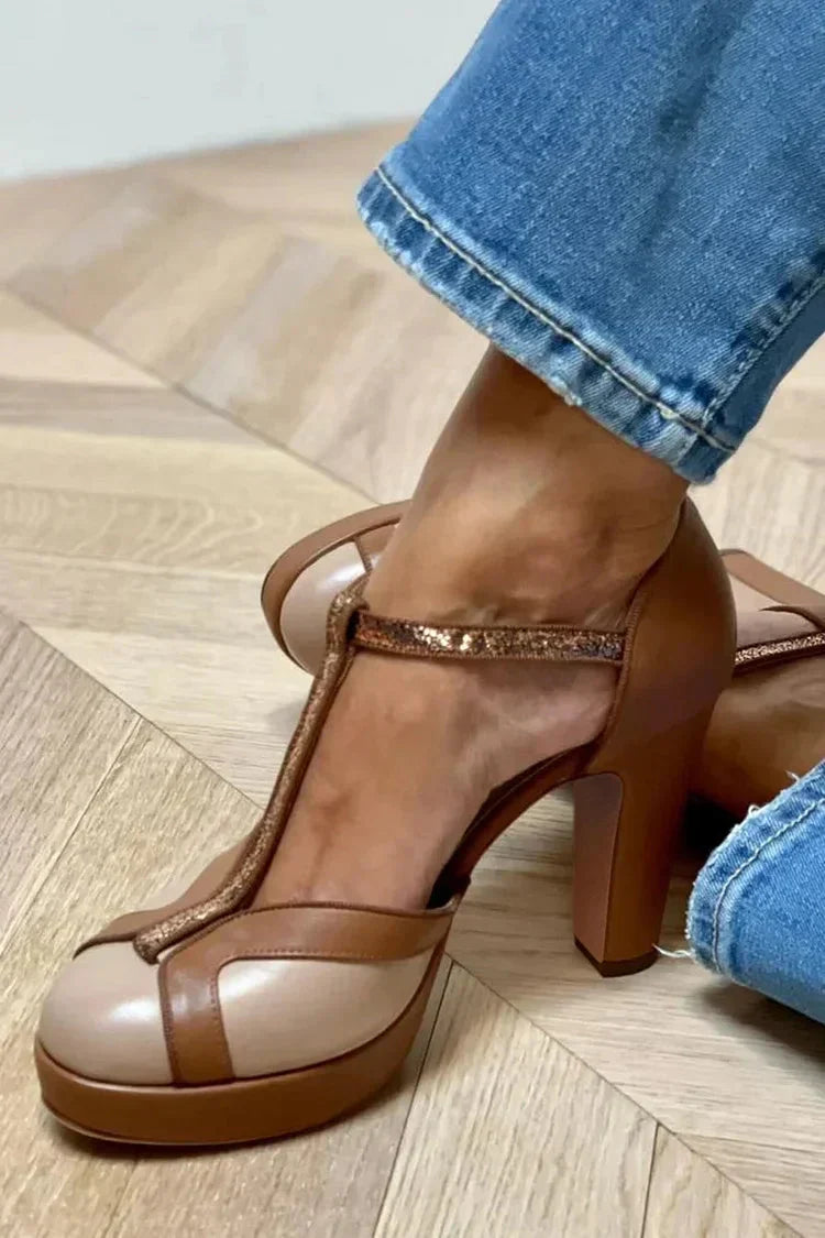T-strap Heels | Two-Tone Design | Elegant and Versatile Footwear | Perfect for Any Occasion