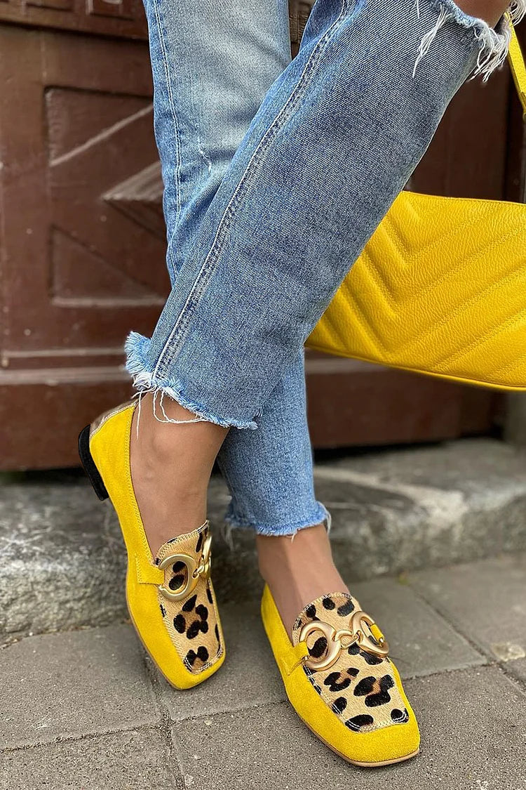 Loafer Shoes | Animal Print Detail | Comfortable and Chic | Yellow Suede Style