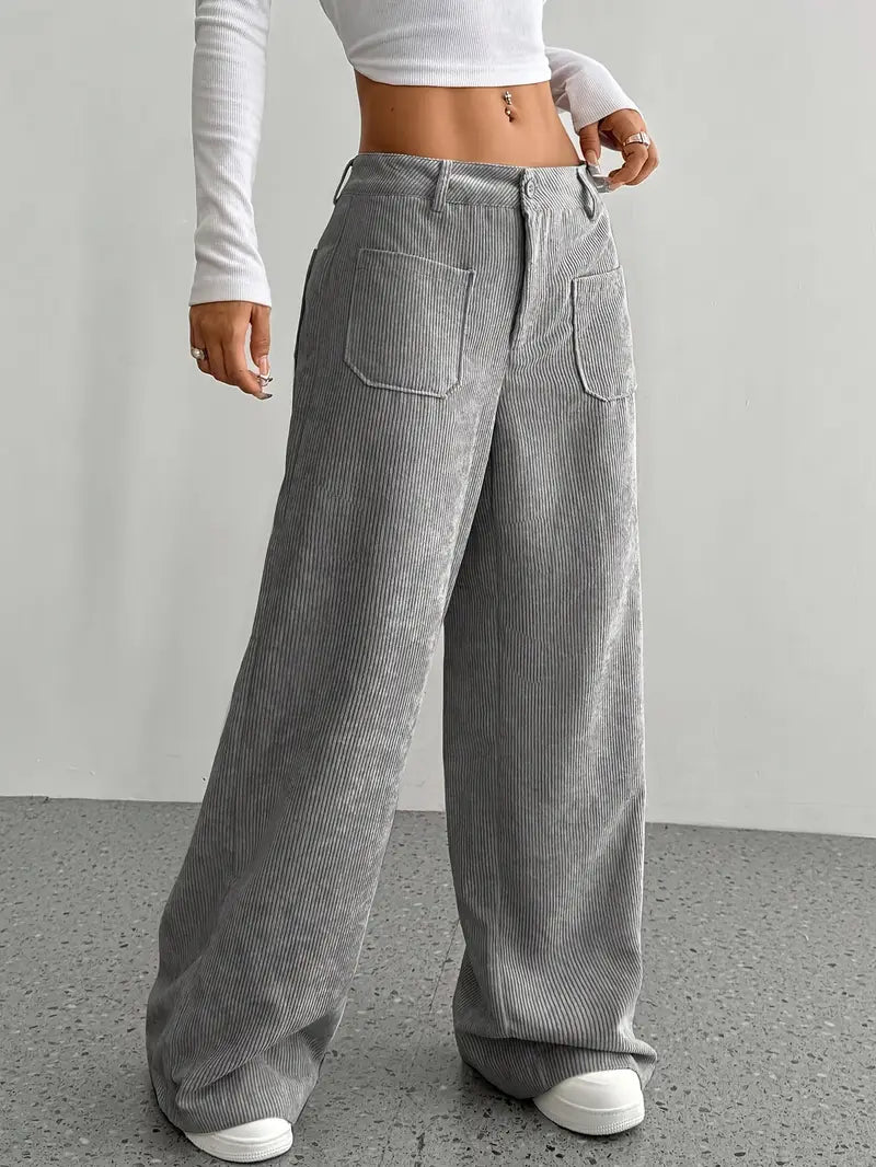 High-Waisted Corduroy Pants | Wide Leg Design | Comfortable Fit for Everyday Wear | Soft Cotton Blend