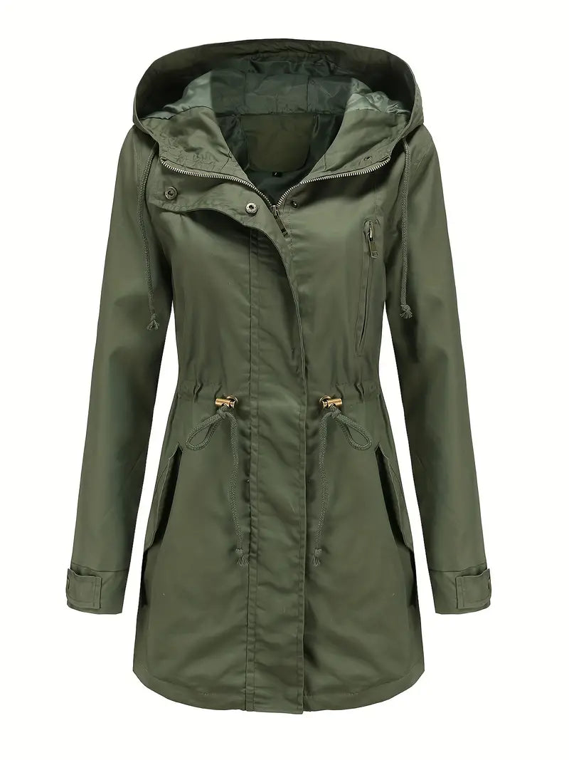 Women's Long-Sleeved Waterproof Trench Coat | With Hood