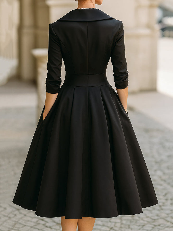 Vintage Swing Dress | Elegant Black Design | Flattering Fit for All Occasions | Classic Retro Style