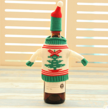Knitted Christmas wine bottle covers in four festive designs