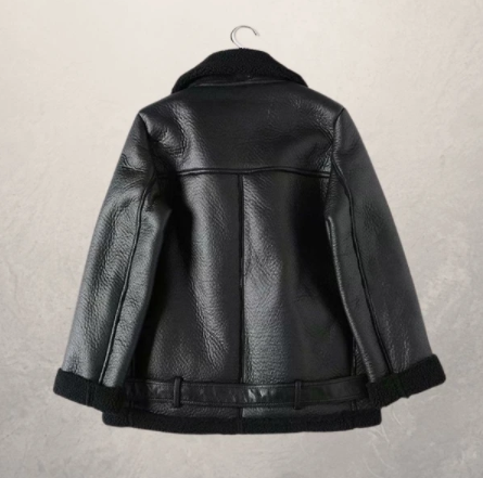 Woman wearing women's motorcycle jacket with polo collar