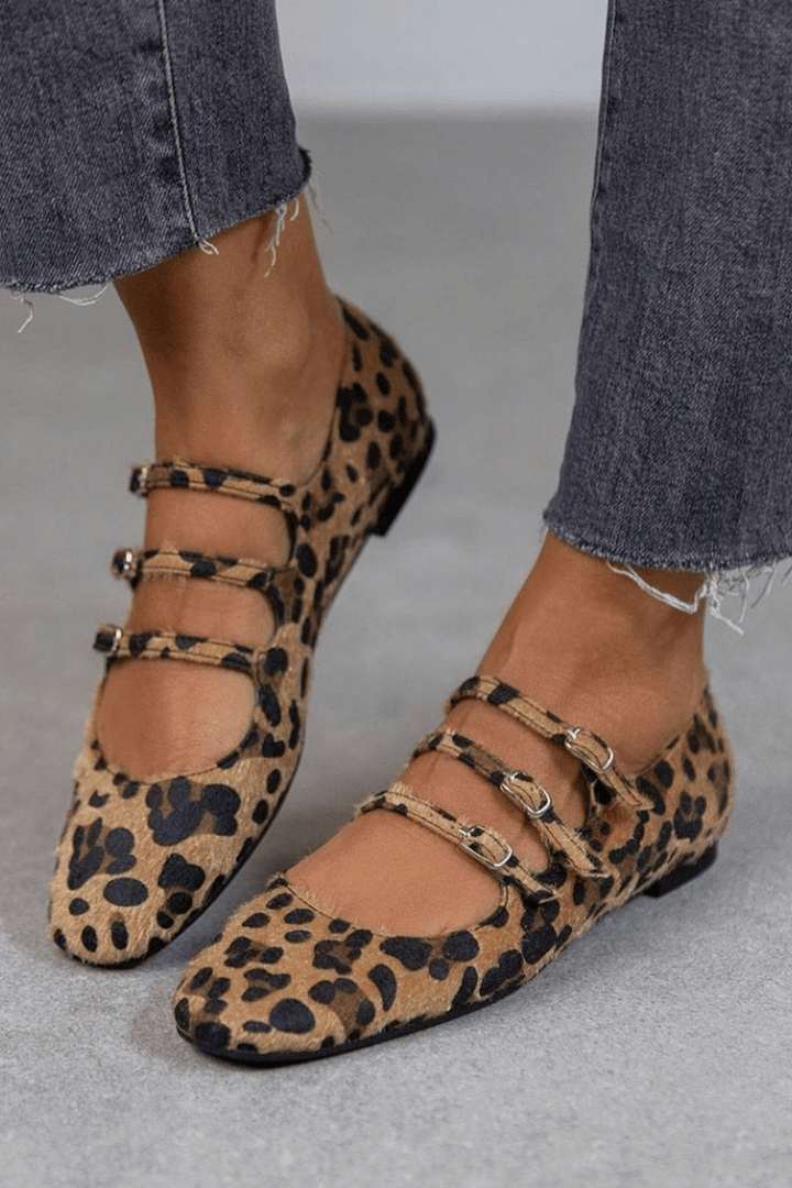 Leopard Flats | Chic Buckle Design | Comfortable Everyday Wear | Fashionable Footwear