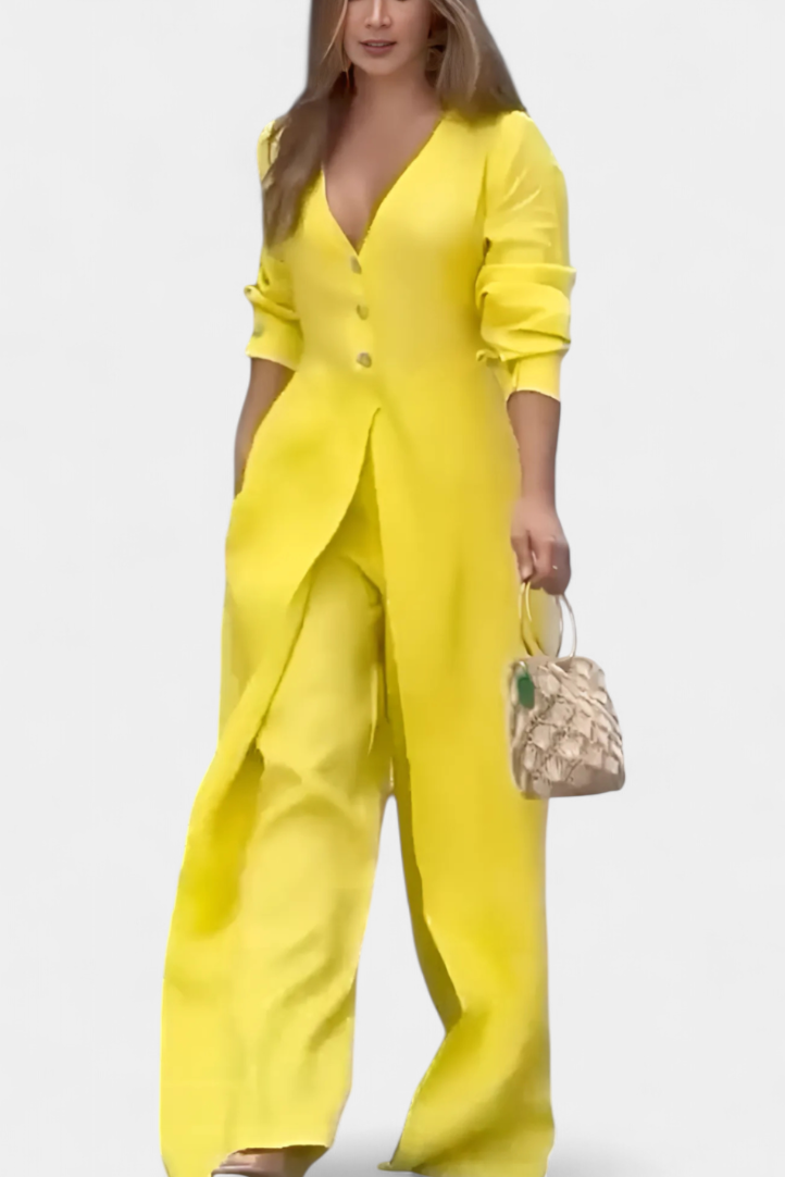 V-Neck Jumpsuit | Elegant Front Slit | Flattering Fit for Any Occasion | Soft, Flowing Fabric