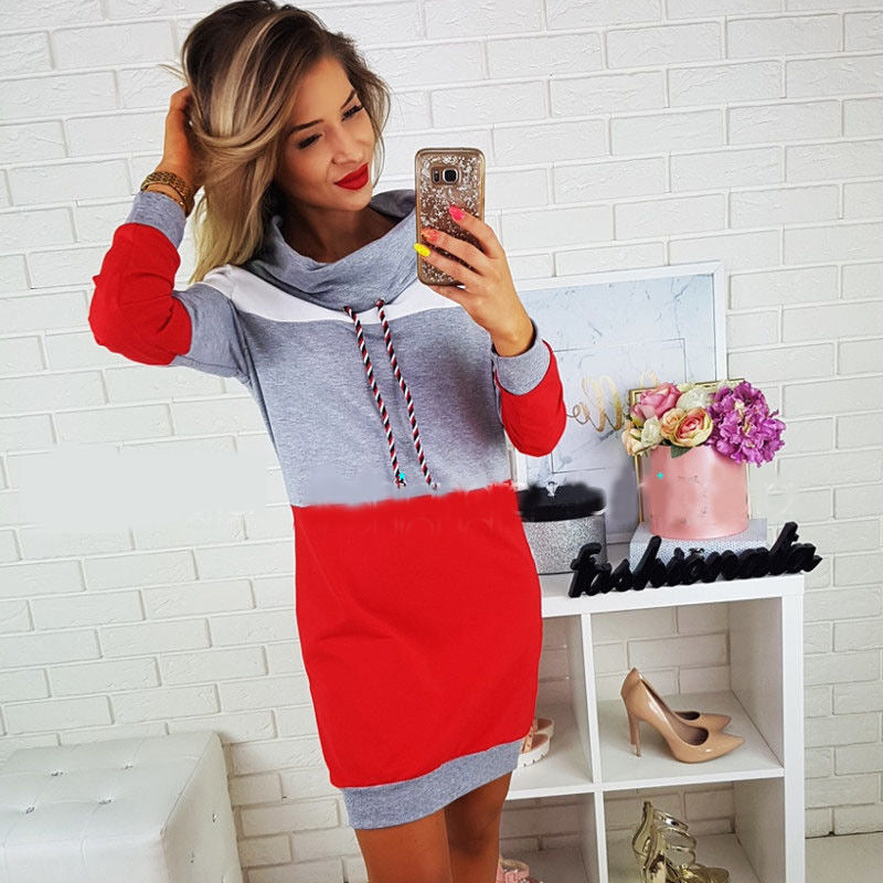 Women's hooded long sleeve sweatshirt dress front view