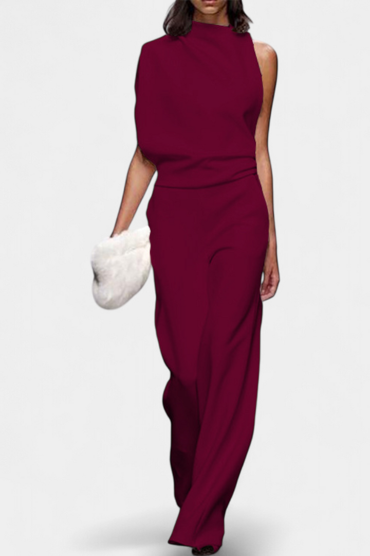 Asymmetrical One-Shoulder Jumpsuit | Flowing Legs Design | Chic and Elegant Look | Perfect for Special Occasions