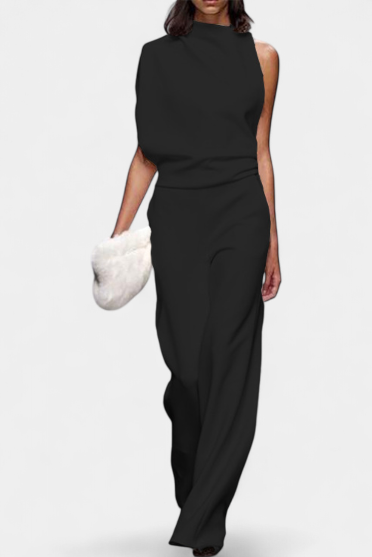 Asymmetrical One-Shoulder Jumpsuit | Flowing Legs Design | Chic and Elegant Look | Perfect for Special Occasions