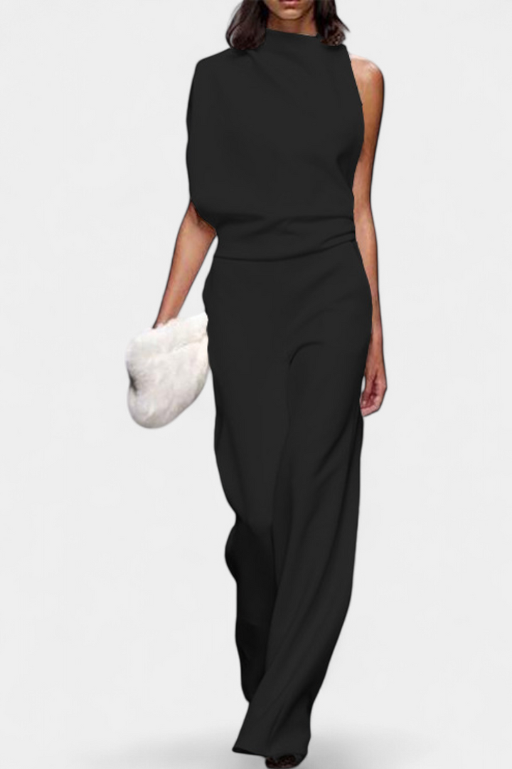 Asymmetrical One-Shoulder Jumpsuit | Flowing Legs Design | Chic and Elegant Look | Perfect for Special Occasions