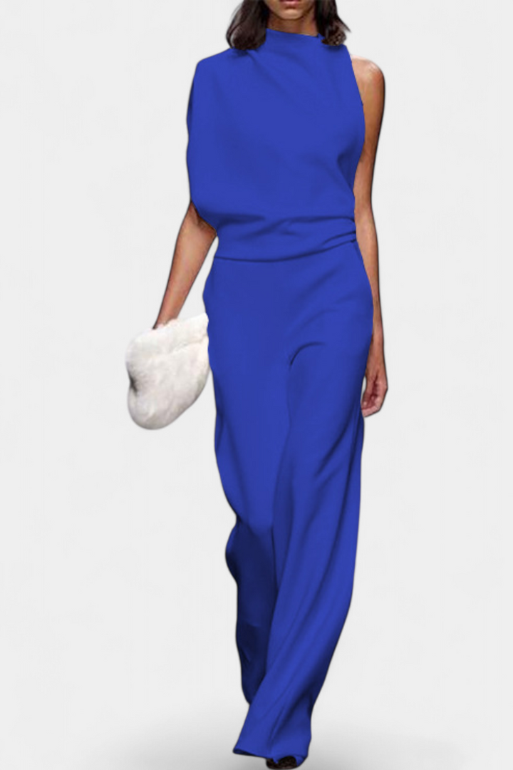 Asymmetrical One-Shoulder Jumpsuit | Flowing Legs Design | Chic and Elegant Look | Perfect for Special Occasions