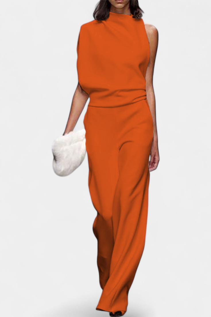 Asymmetrical One-Shoulder Jumpsuit | Flowing Legs Design | Chic and Elegant Look | Perfect for Special Occasions