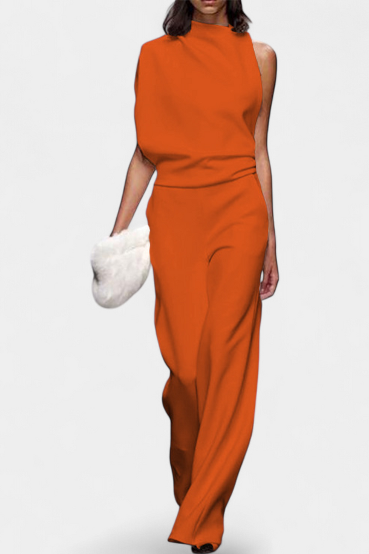 Asymmetrical One-Shoulder Jumpsuit | Flowing Legs Design | Chic and Elegant Look | Perfect for Special Occasions