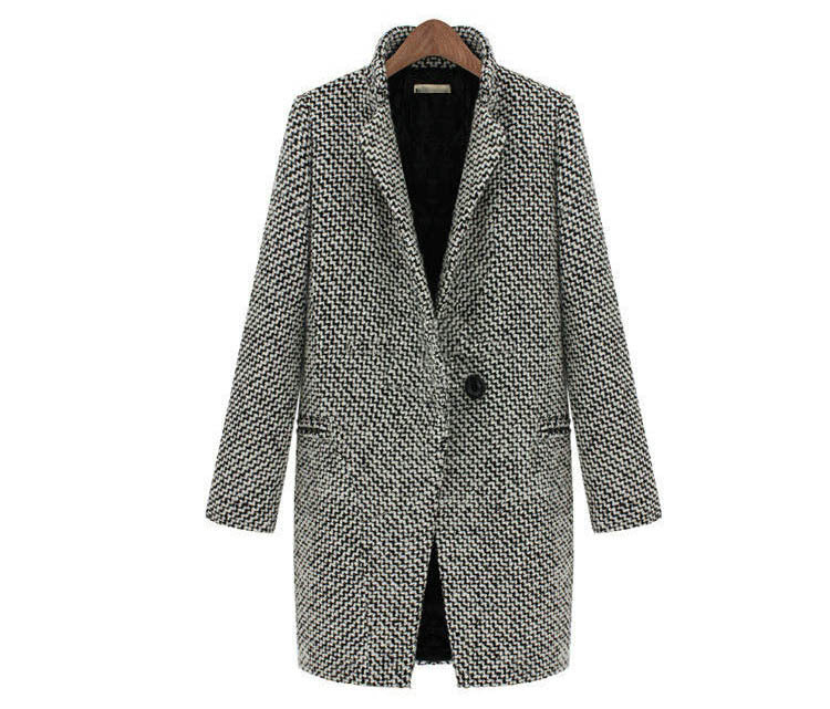 Women's long gray wool-look winter coat with suit collar
