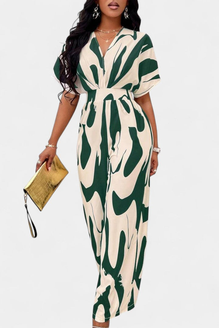 Wide-Leg Jumpsuit | V-Neck Design | Abstract Print | Comfortable and Chic Style