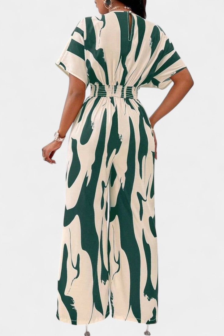 Wide-Leg Jumpsuit | V-Neck Design | Abstract Print | Comfortable and Chic Style