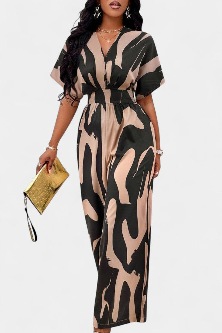 Wide-Leg Jumpsuit | V-Neck Design | Abstract Print | Comfortable and Chic Style
