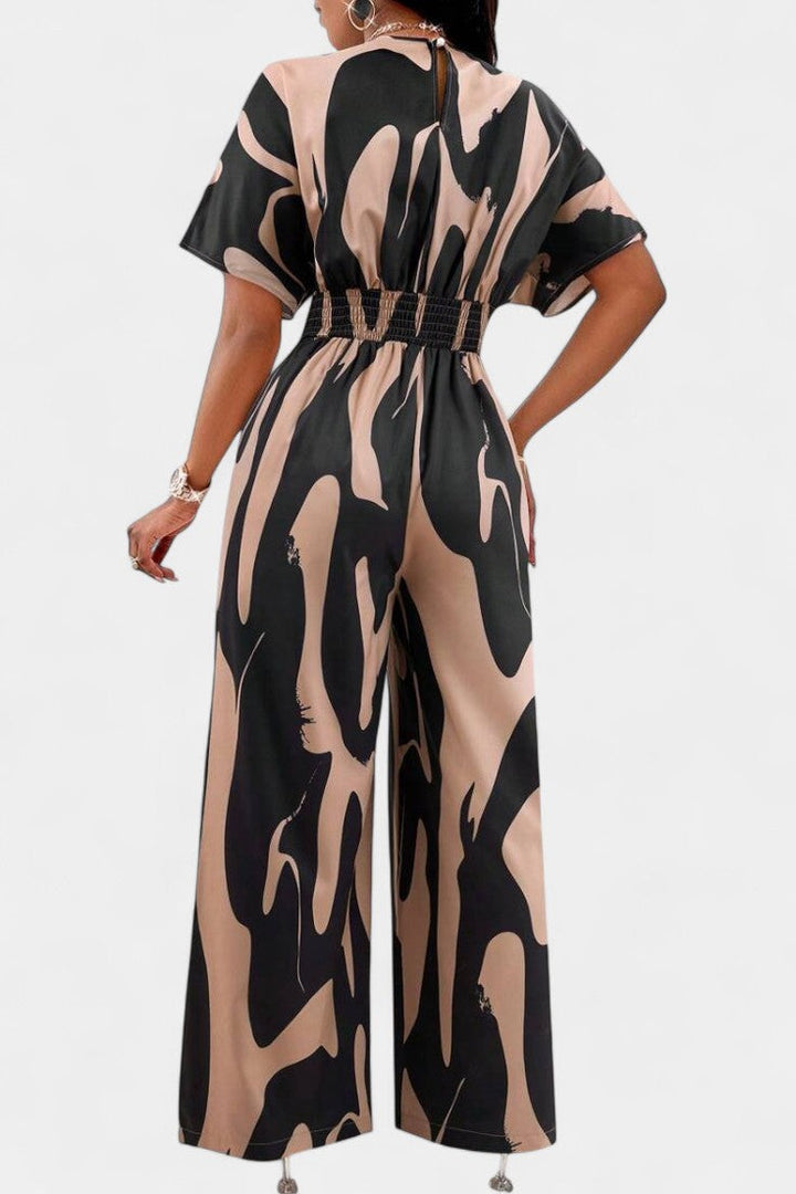 Wide-Leg Jumpsuit | V-Neck Design | Abstract Print | Comfortable and Chic Style