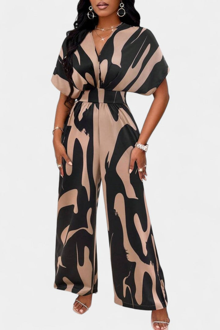 Wide-Leg Jumpsuit | V-Neck Design | Abstract Print | Comfortable and Chic Style