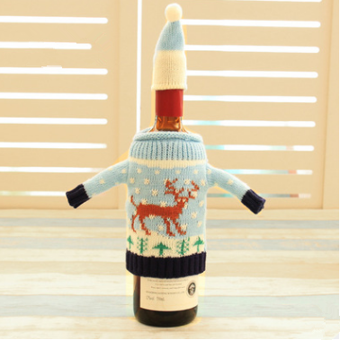 Knitted Christmas wine bottle covers in four festive designs
