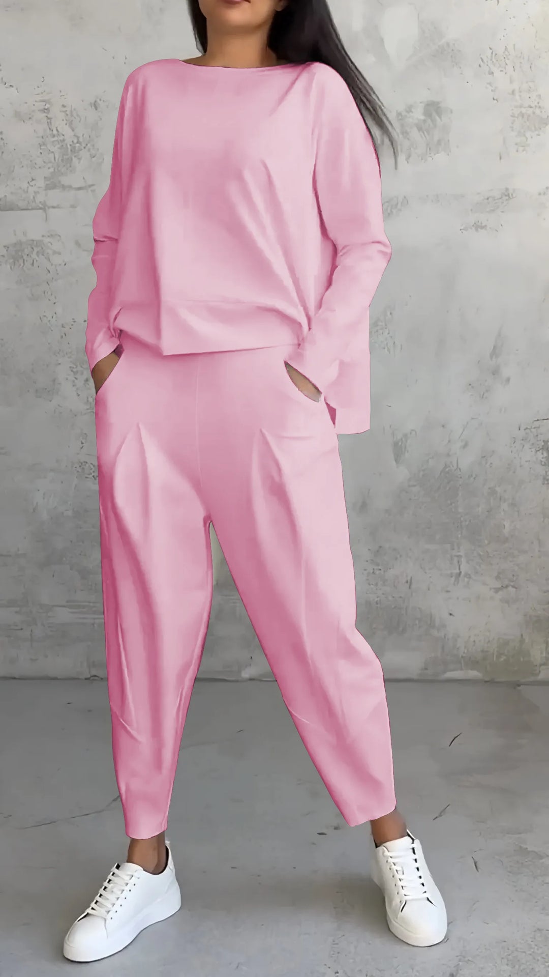 Casual Long Sleeve Top and Harem Pants Set | Comfortable Fit | Perfect for Everyday Wear | Women's Two-Piece Outfit