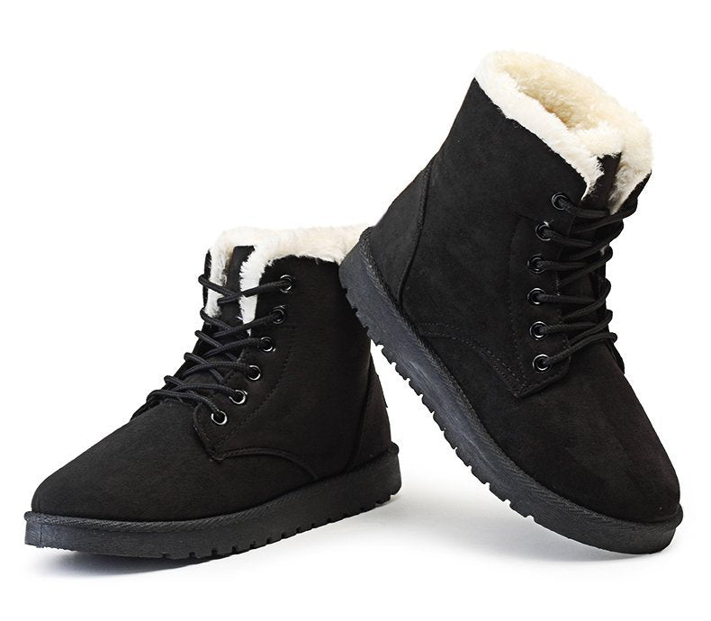 Women's ankle snow boots with plush lining, side view