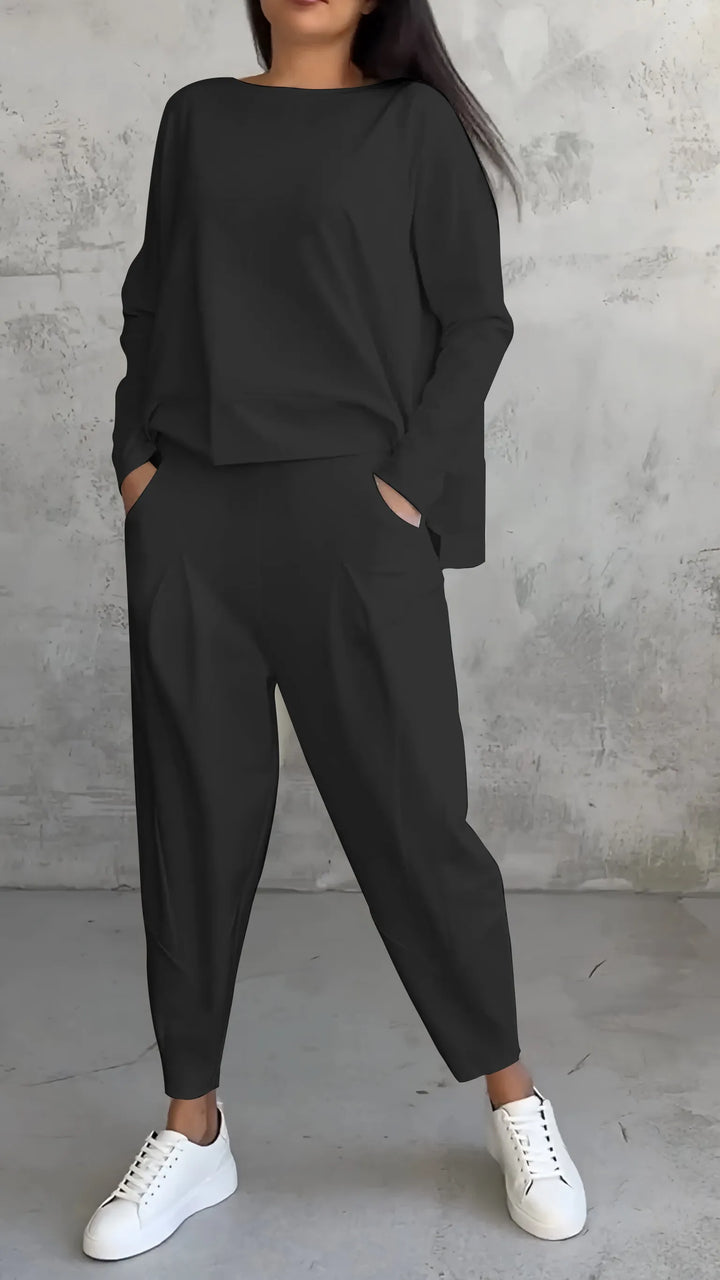 Casual Long Sleeve Top and Harem Pants Set | Comfortable Fit | Perfect for Everyday Wear | Women's Two-Piece Outfit