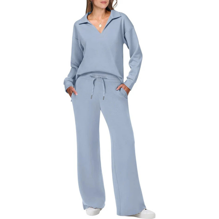 Women's two-piece set with V-neck and loose-fitting pants | Modern