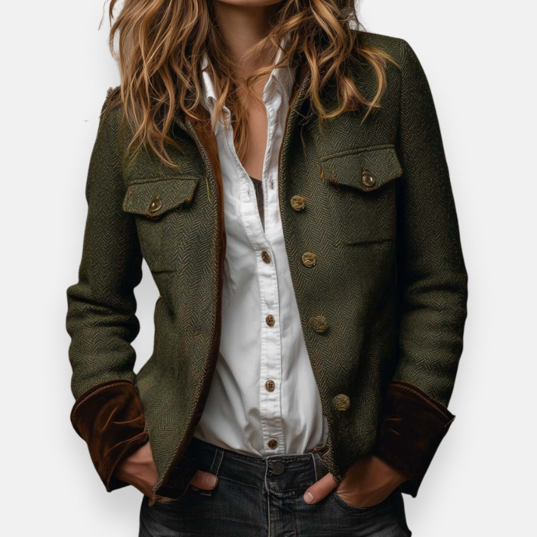 Women's herringbone structured jacket with tailored fit