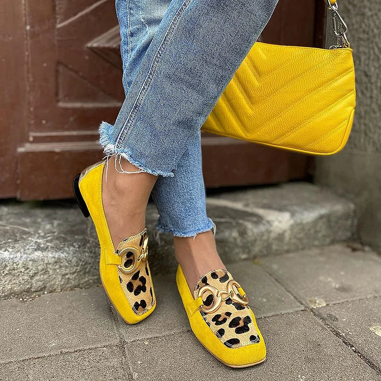 Loafer Shoes | Animal Print Detail | Comfortable Everyday Wear | Yellow Color