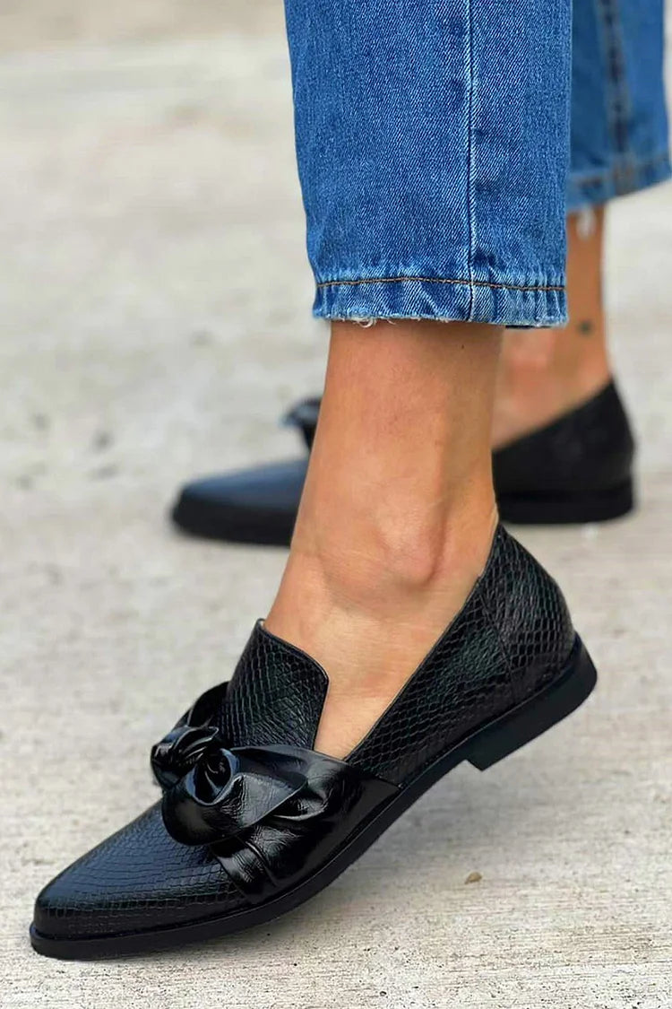 Loafer Shoes | Shiny Bow Detail | Elegant Design for Any Occasion | Classic Black Color