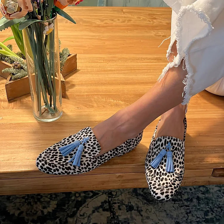 Loafers | Blue Tassel Accent | Unique Spotted Design | Comfortable Casual Footwear