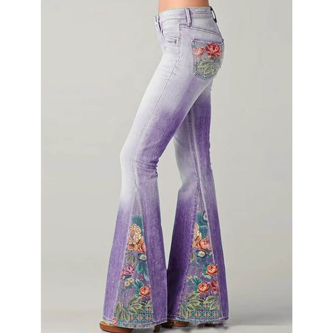 Women's Vintage Jeans | Floral Embroidery | Flared Leg | Retro Look