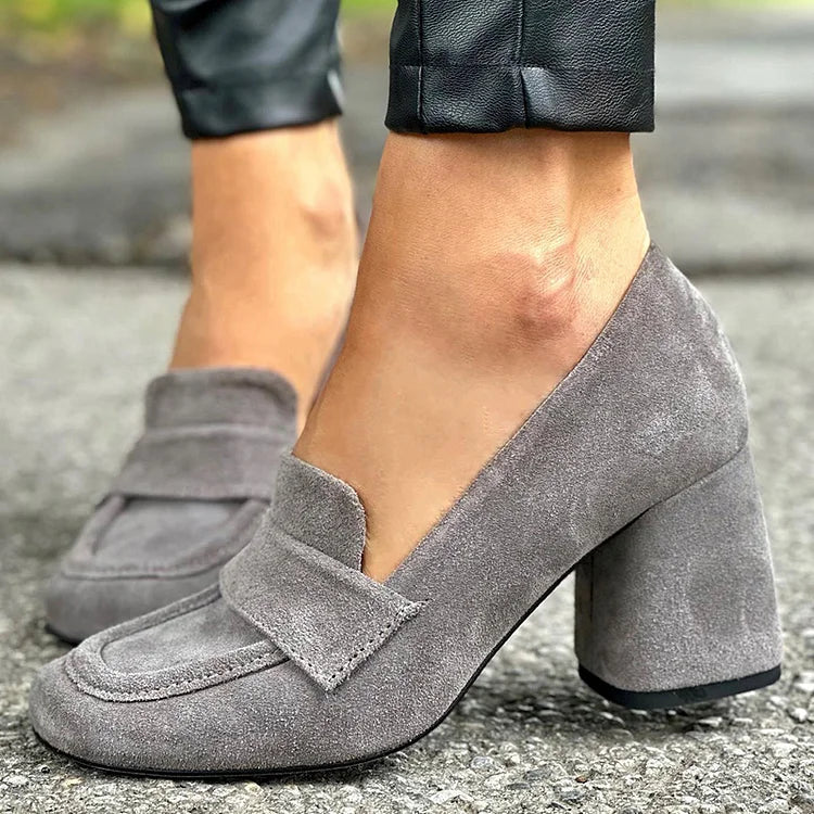 Block Heel Loafers | Comfortable Slip-On Design | Perfect for Work or Casual Wear | Classic Leather Style