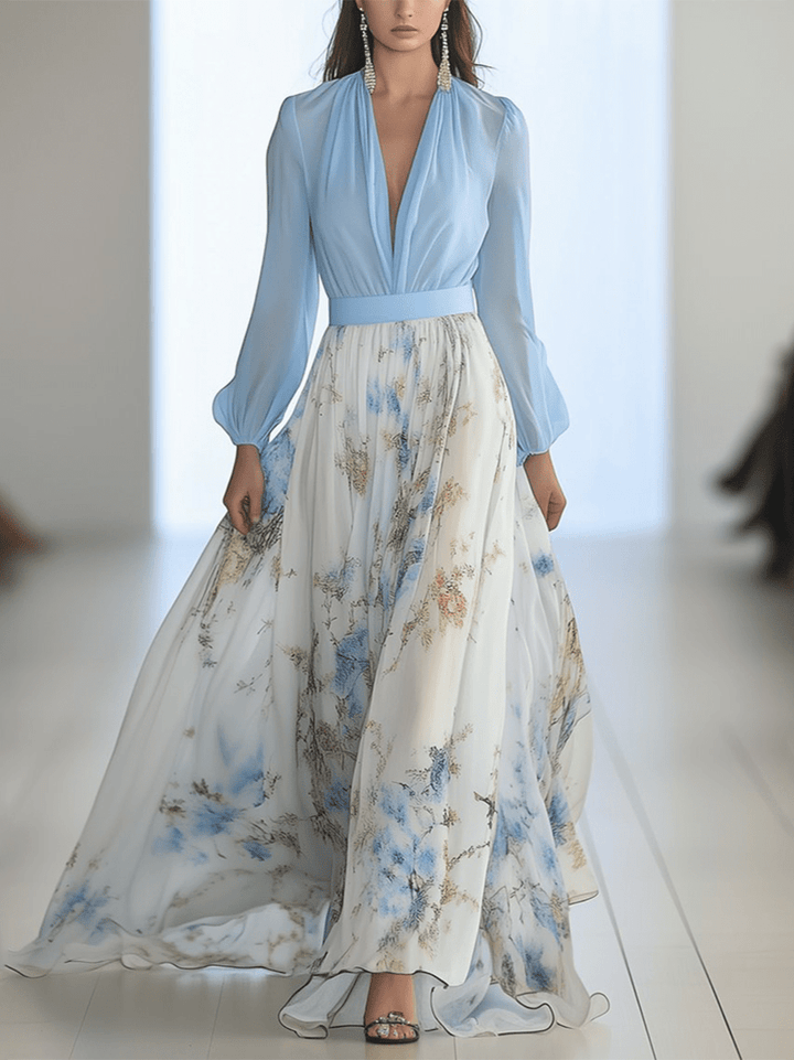 Maxi Dress | Floral Sky Bloom Design | Flattering Fit for All Occasions | Lightweight and Comfortable Fabric