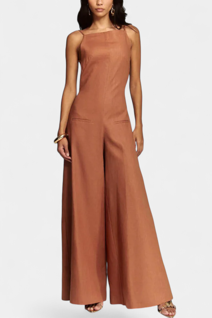 Wide-Leg Halter Jumpsuit | Straight Neckline Design | Effortless Chic Style | Lightweight Ramie Fabric