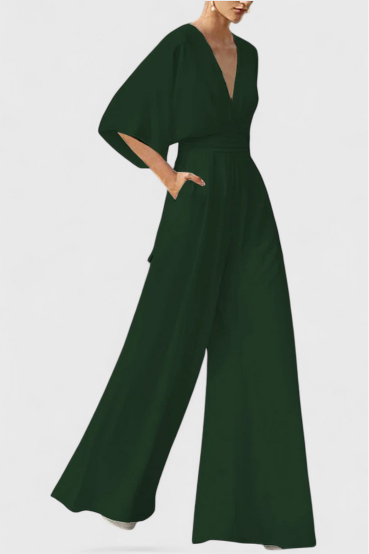 Chic Jumpsuit | Cape Sleeves | Elegant V-Neck Design | Perfect for Special Occasions