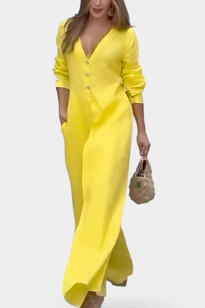 V-Neck Jumpsuit | Elegant Front Slit | Flattering Fit for Any Occasion | Soft, Flowing Fabric