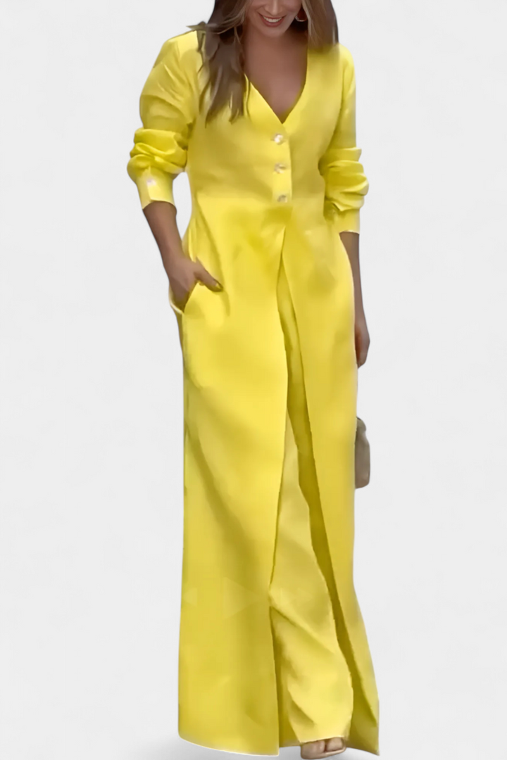 V-Neck Jumpsuit | Elegant Front Slit | Flattering Fit for Any Occasion | Soft, Flowing Fabric