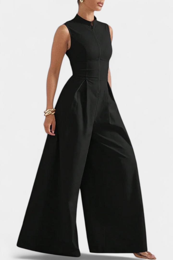 Wide Leg Jumpsuit | Pleated Design | Flattering Round Neck | Perfect for Casual or Dressy Occasions
