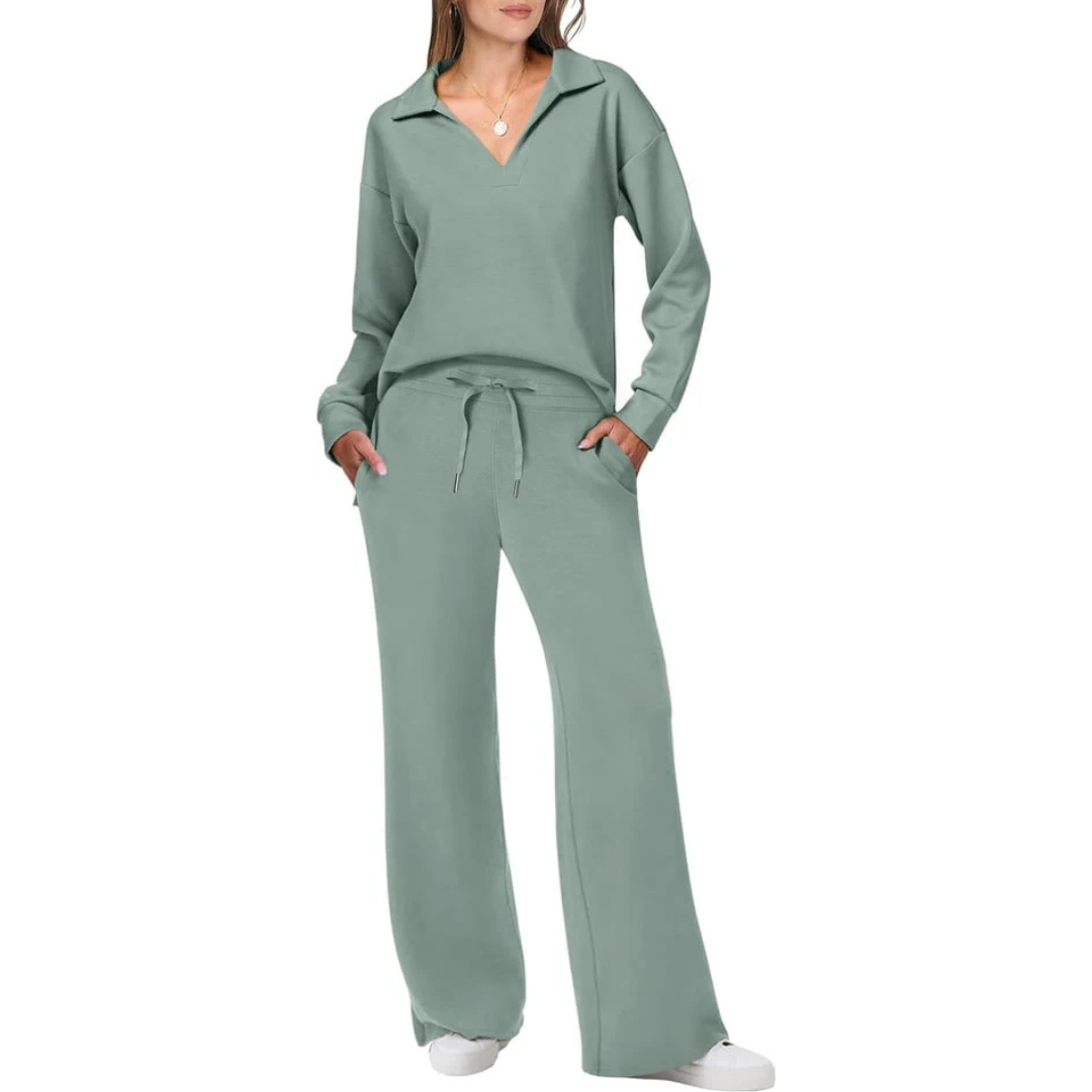 Women's Two-Piece Set | V-Neck Top & Loose-Fitting Pants | Effortless Comfort | Casual Chic Style