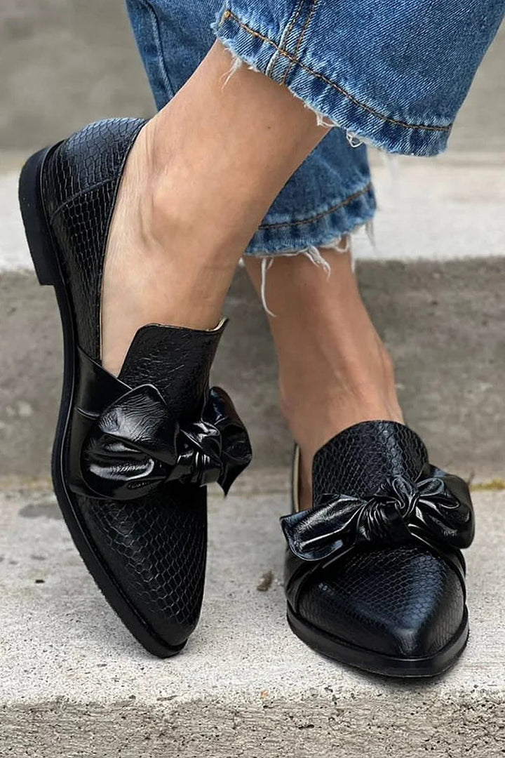Loafers | Shiny Bow Detail | Elegant Design for Any Occasion | Classic Black Color