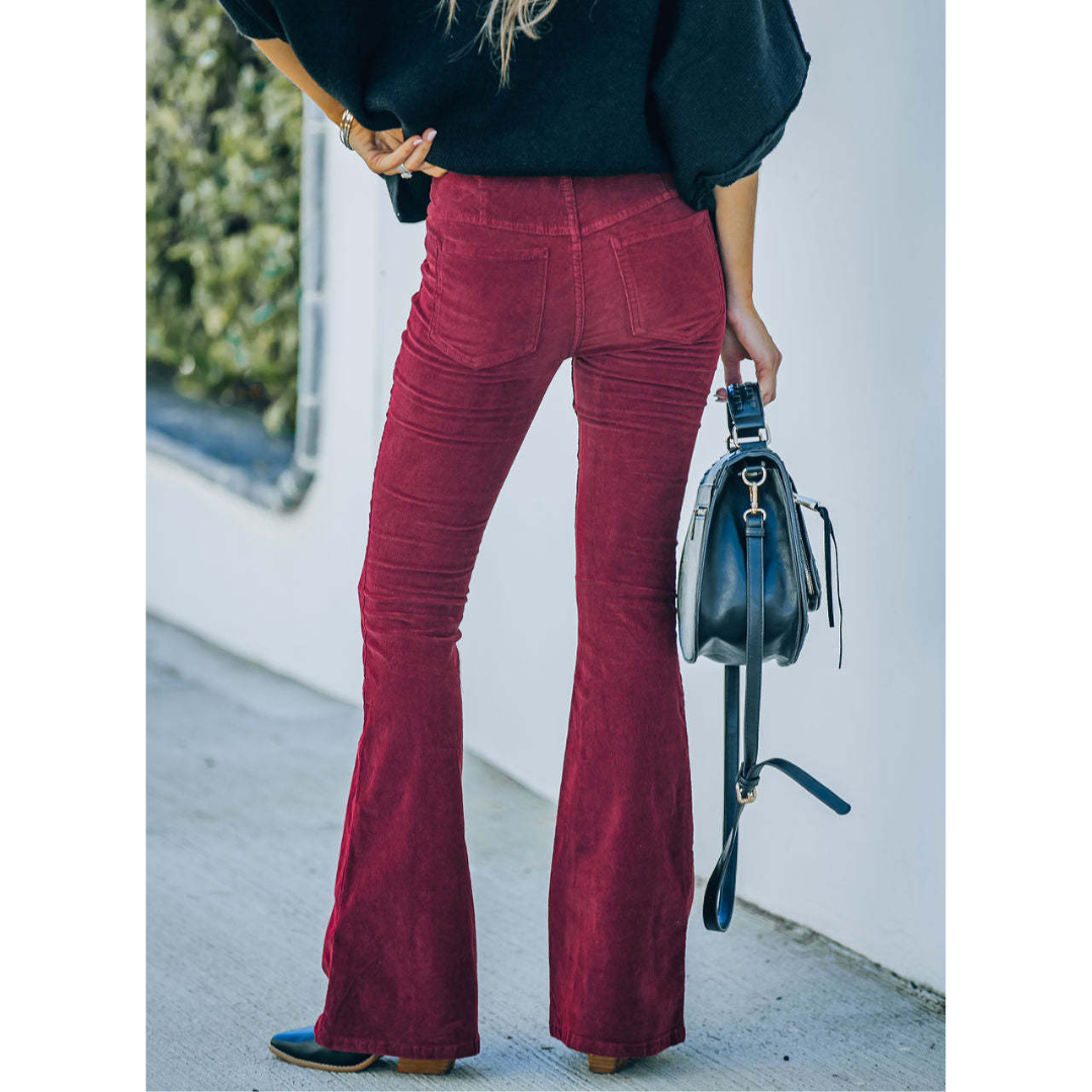 Cord Pants for Women | High Waist Flared Fit | Soft Corduroy Material for Comfort and Style